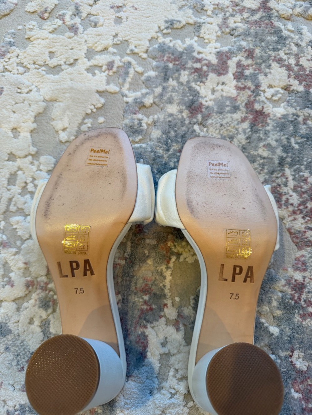 LPA White Ruched Block Heel Slide Sandals - Picture 3 of 4